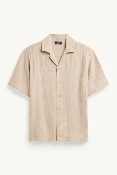 Pánské - Košile - relaxed fit - klopový límec - světle hnědá