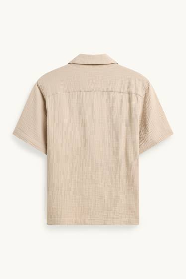 Pánské - Košile - relaxed fit - klopový límec - světle hnědá