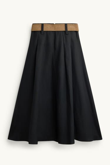 Femmes - Jupe avec ceinture - lin mélangé - noir