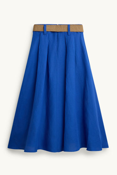 Damen - Rock mit Gürtel - Leinen-Mix - blau