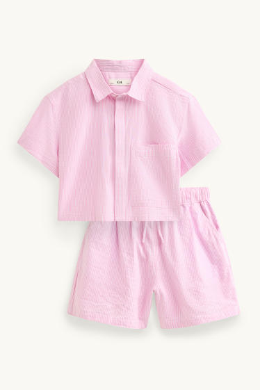Kinderen: meisjes - Set - blouse en korte broek - 2-delig - gestreept - roze