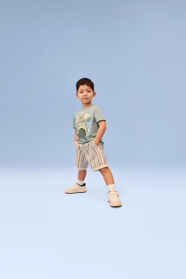 Kinder Jungen - Dino - Set - Kurzarmshirt und Sweatshorts - 2 teilig - beige / grün