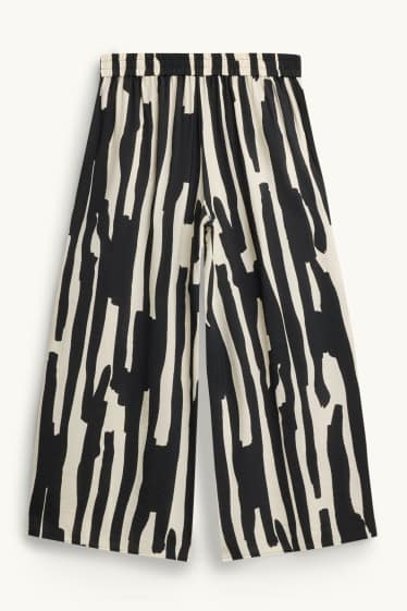 Femmes - Pantalon en toile - high waist - wide leg - à motif - noir / blanc