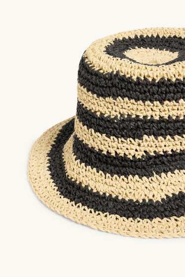 Kobiety - Kapelusz słomkowy - w paski - czarny / beżowy