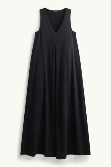 Damen - A-Linien Kleid mit V-Ausschnitt - schwarz