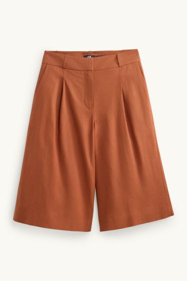 Femmes - Bermudas de bureau - mid-waist - lin mélangé - marron