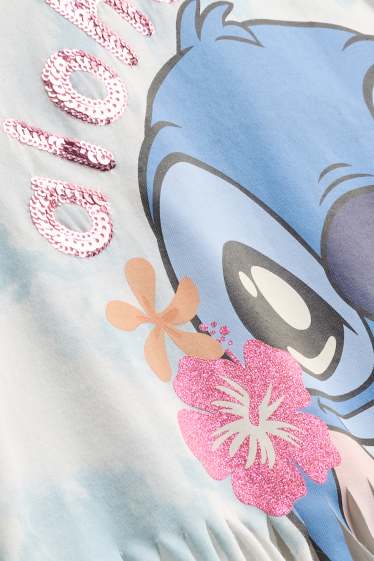 Bambine - Lilo & Stitch - maglia a maniche corte - effetto brillante - bianco / azzurro
