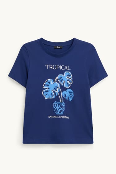 Donna - T-shirt - regular fit - effetto brillante - blu scuro