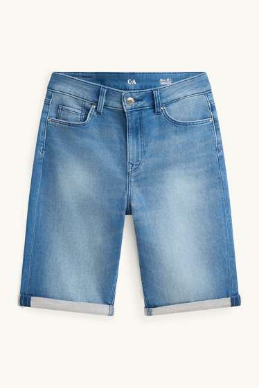 Women - Denim Bermuda shorts - mid-rise waist - blue