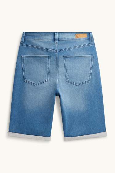 Women - Denim Bermuda shorts - mid-rise waist - blue