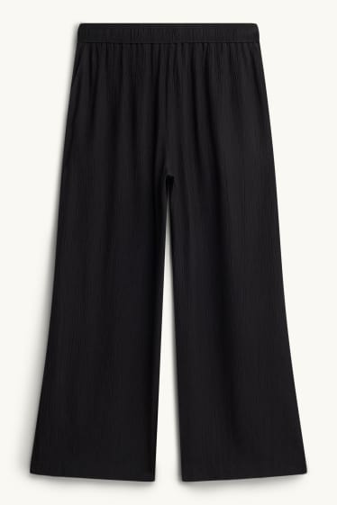 Femmes - Pantalon en toile - mid waist - wide leg - noir
