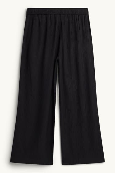 Femmes - Pantalon en toile - mid waist - wide leg - noir