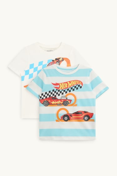 Kinder Jungen - Hot Wheels - Kurzarmshirt - gestreift - weiss / hellblau