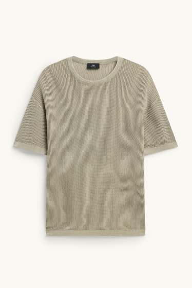 Bărbați - Pulover tricotat - mânecă scurtă - reiat - verde