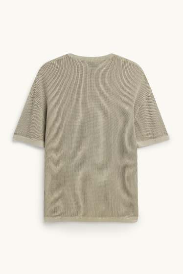 Bărbați - Pulover tricotat - mânecă scurtă - reiat - verde