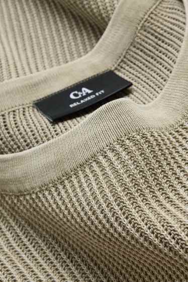 Bărbați - Pulover tricotat - mânecă scurtă - reiat - verde