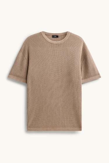 Bărbați - Pulover tricotat - mânecă scurtă - reiat - gri