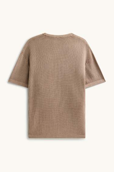 Bărbați - Pulover tricotat - mânecă scurtă - reiat - gri