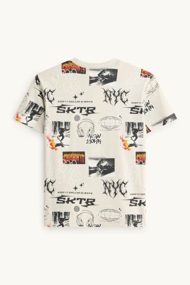 Enfants garçons - Skateur et écouteurs - T-shirt - crème