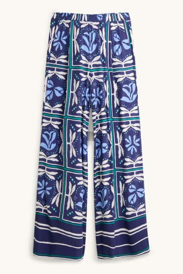 Dames - Pantalon - high waist - wide leg - met patroon - donkerblauw