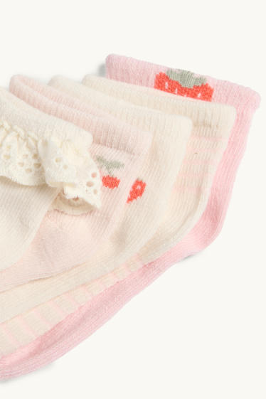 Bebeluși - fete - Multipack 5 perechi - cireșe, căpșune - șosete bebeluși cu motive - alb / roz