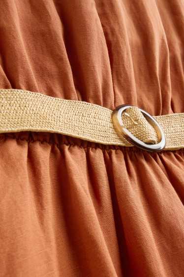 Damen - Fit & Flare Kleid mit Gürtel - Leinen-Mix - terracotta