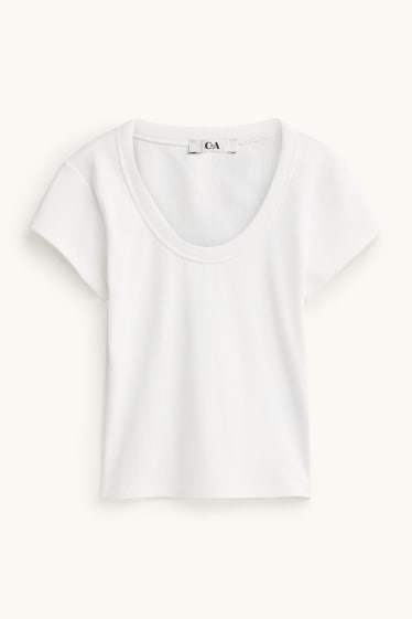 Donna - T-shirt corta - slim fit - a costine - bianco