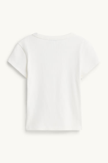 Donna - T-shirt corta - slim fit - a costine - bianco