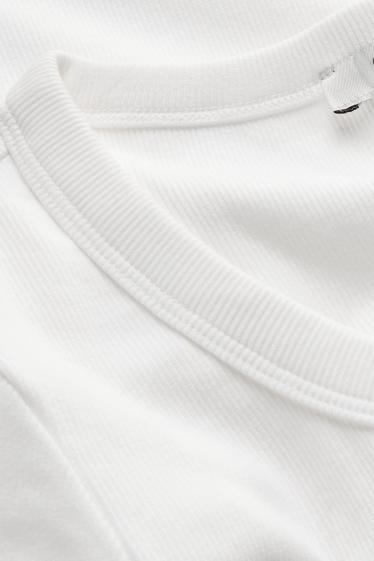 Donna - T-shirt corta - slim fit - a costine - bianco