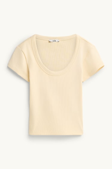 Donna - T-shirt corta - slim fit - a costine - beige