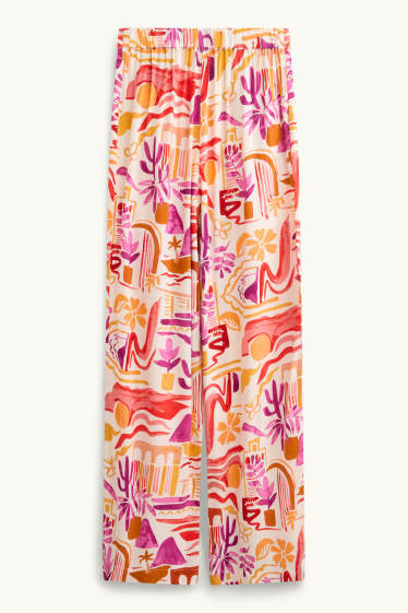 Damen - Stoffhose - High Waist - Palazzo - gemustert - orange