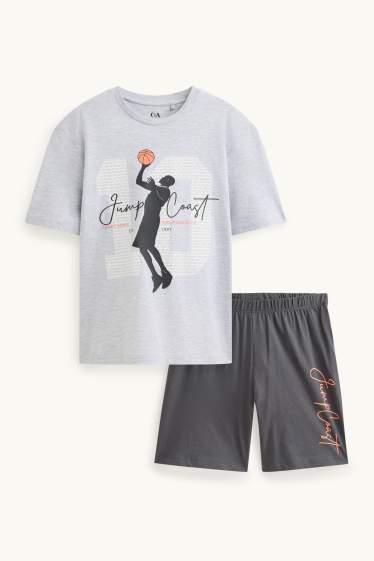Kinder Buben - Basketball - Shorty-Pyjama - 2 teilig - grau