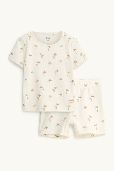 Baby Jungen - Palme - Baby-Pyjama - 2 teilig - gerippt - cremefarben