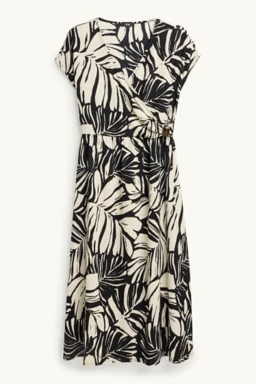 Dames - Fit & flare-jurk met V-hals - met patroon - wit / zwart