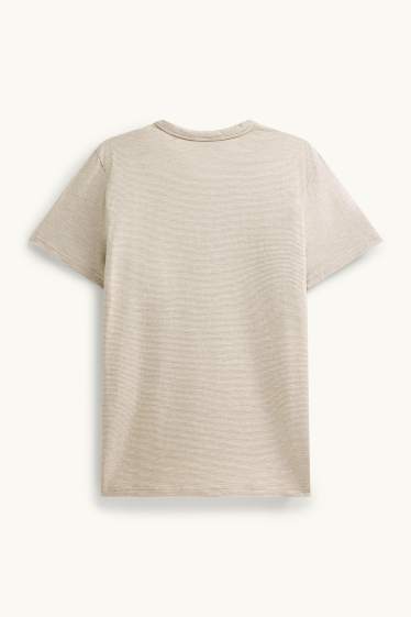Heren - T-shirt - regular fit - gestreept - lichtbruin