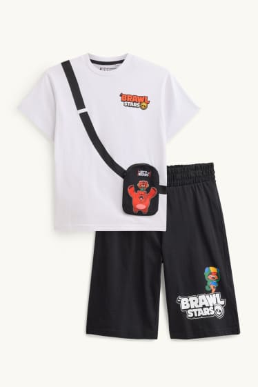 Nen - Brawl Stars - conjunt - samarreta de mànigues curtes i pantalons curts de xandall - 2 peces - negre/blanc
