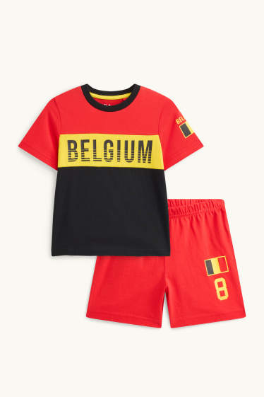 Kinder Jungen - Belgien - Shorty-Pyjama - 2 teilig - rot / schwarz