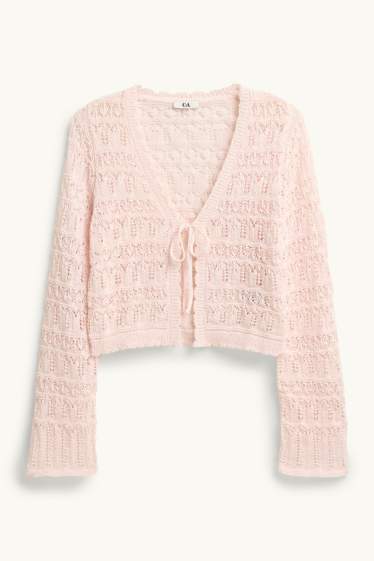 Damen - Strickjacke - strukturiert - rosa