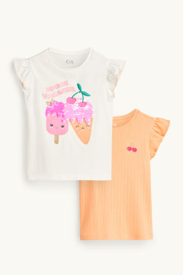 Enfants filles - Lot de 2 - glace et cerise - T-shirt - blanc / orange