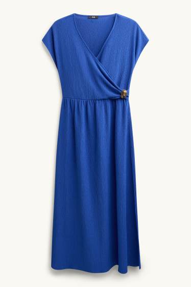 Donna - Vestito fit & flare con scollo a V - tessuto tramato - blu