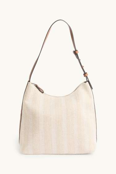 Donna - Borsa da portare a spalla - a righe - beige