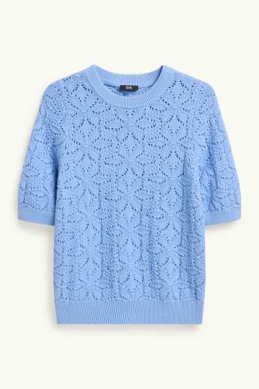 Damen - Strickpullover - kurzarm - blau