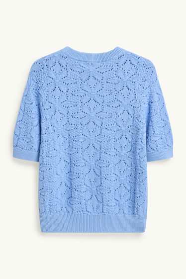 Damen - Strickpullover - kurzarm - blau
