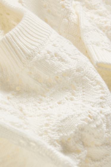 Women - Knitted jumper - short sleeve - white