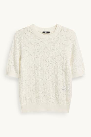 Women - Knitted jumper - short sleeve - white
