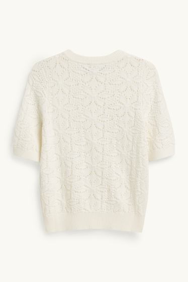 Women - Knitted jumper - short sleeve - white