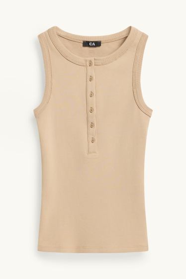 Damen - Top - gerippt - beige
