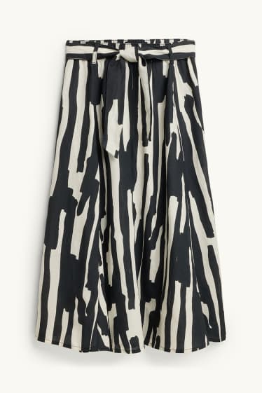Dames - Rok met ceintuur - linnenmix - met patroon - zwart / wit