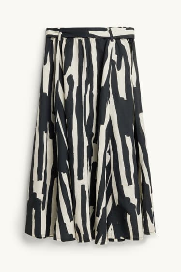 Dames - Rok met ceintuur - linnenmix - met patroon - zwart / wit