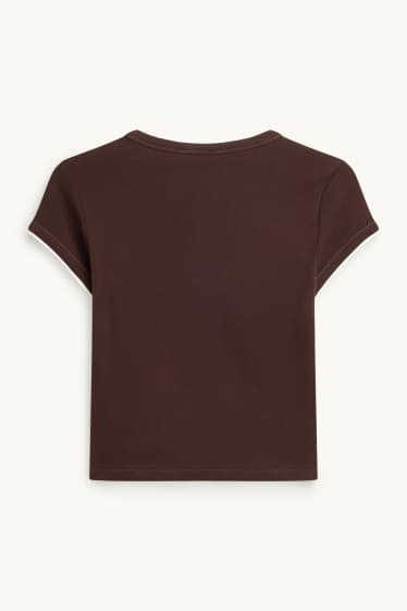 Damen - T-Shirt - Slim Fit - 2-in-1-Look - braun